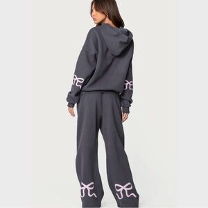 Edited grey hoodie and matching pants with bow details size large NWT
